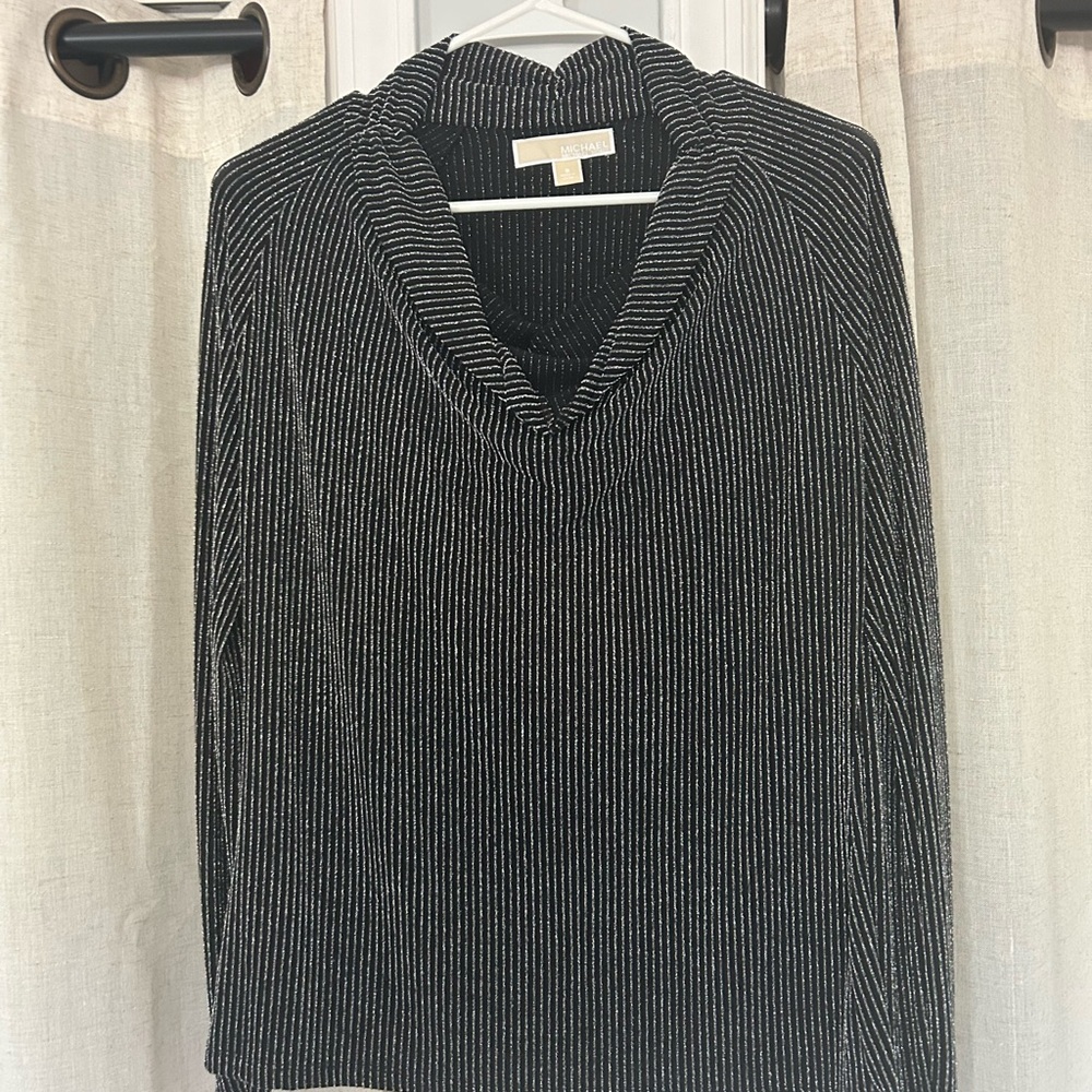 Michael Kors Black and White Cowl Neck Top
